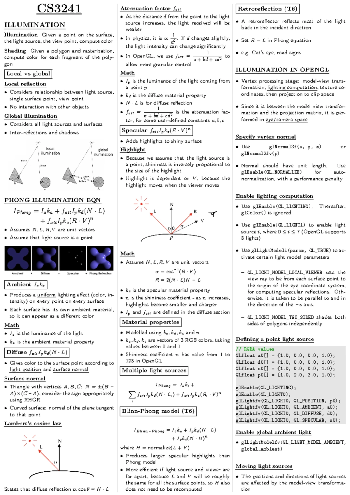CS3241 AY2223S1 Midterms cheatsheet - CS INTRO Image formation Elements ...