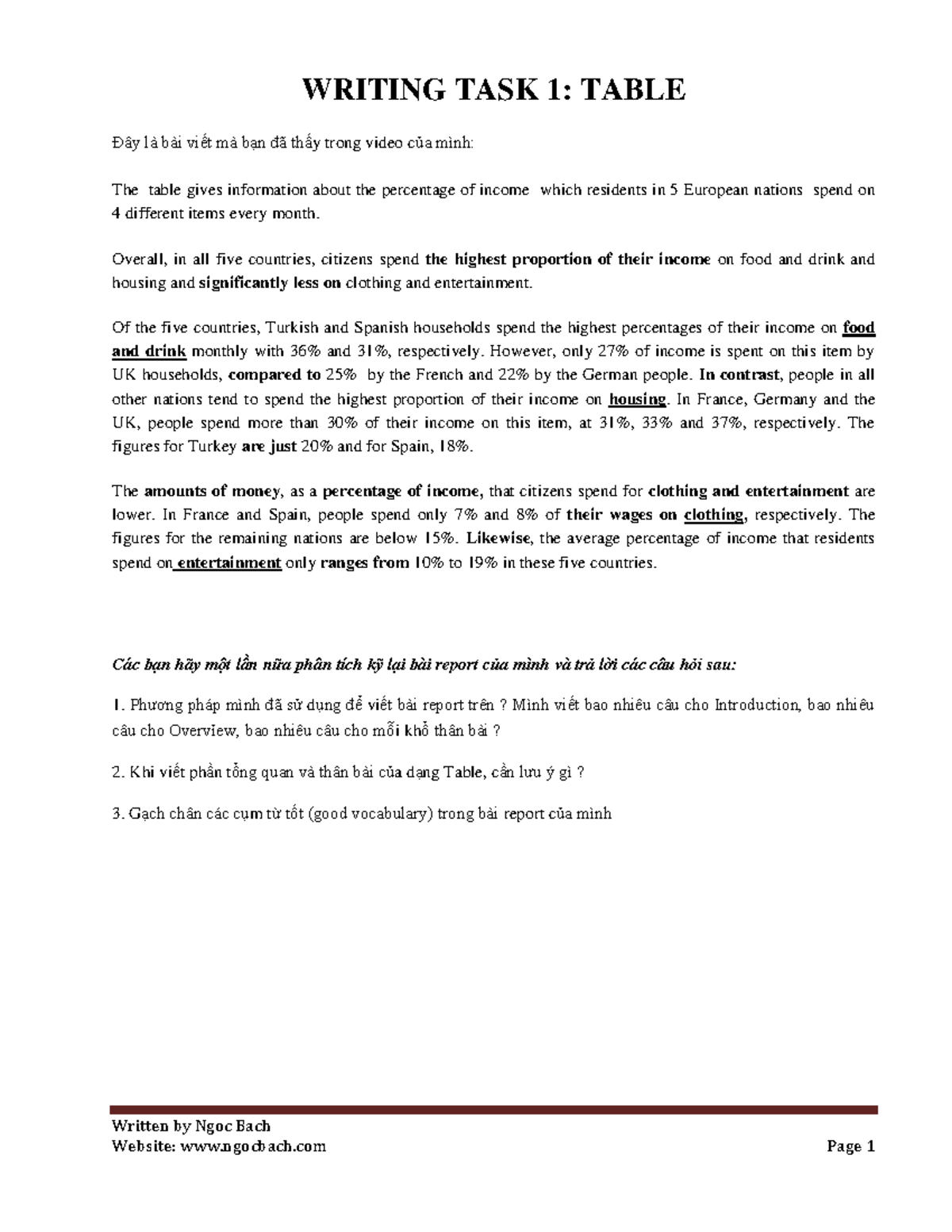 WRITING TASK 1: TABLE ANALYSIS FOR IELTS Preparation - Studocu