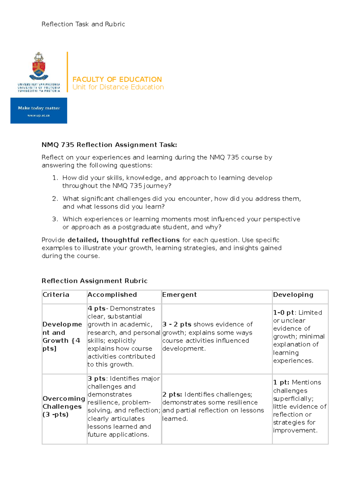 NMQ 735 Reflection Assignment & Rubric: Growth Insights - Studocu