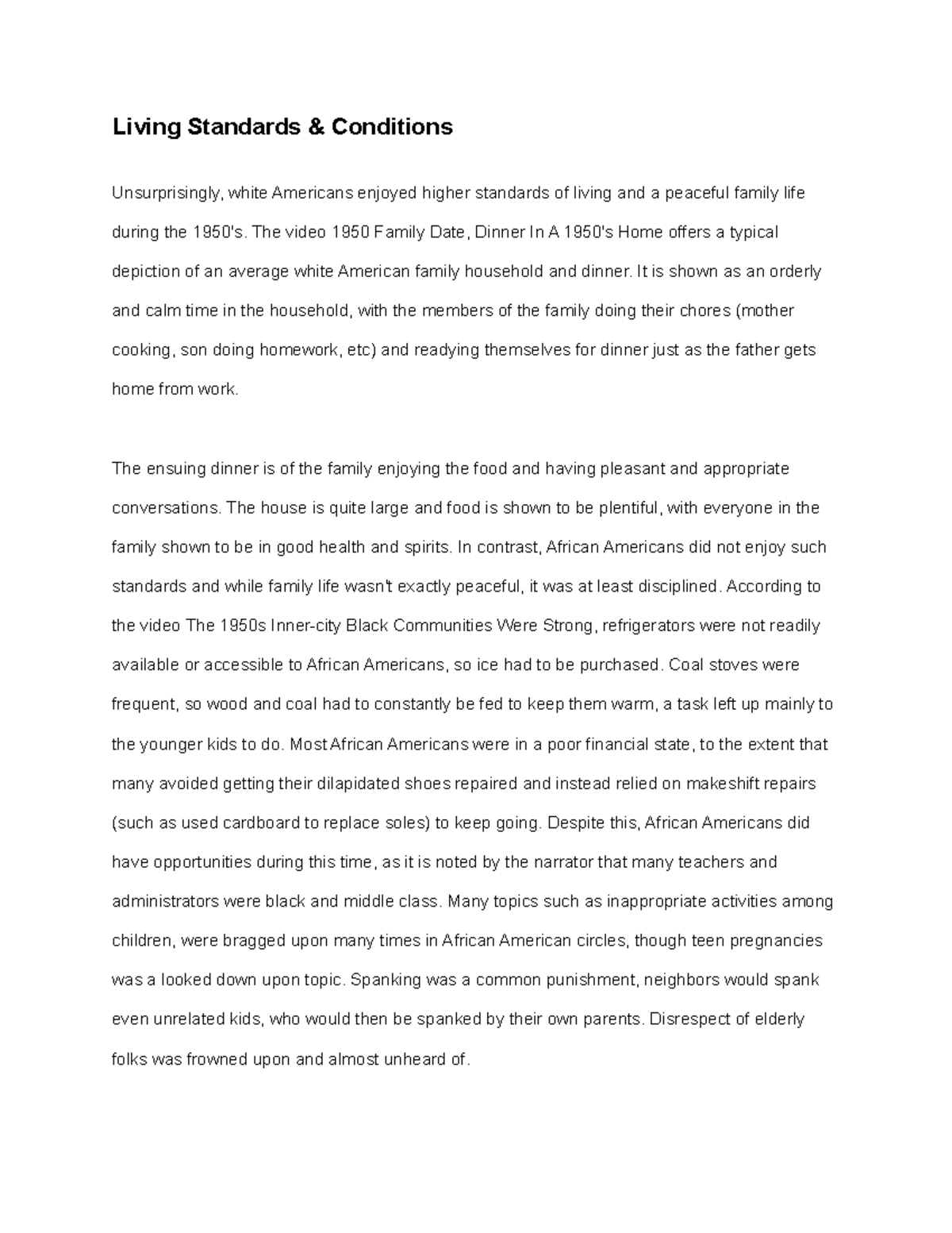 Living Standards and Conditions - Living Standards & Conditions ...
