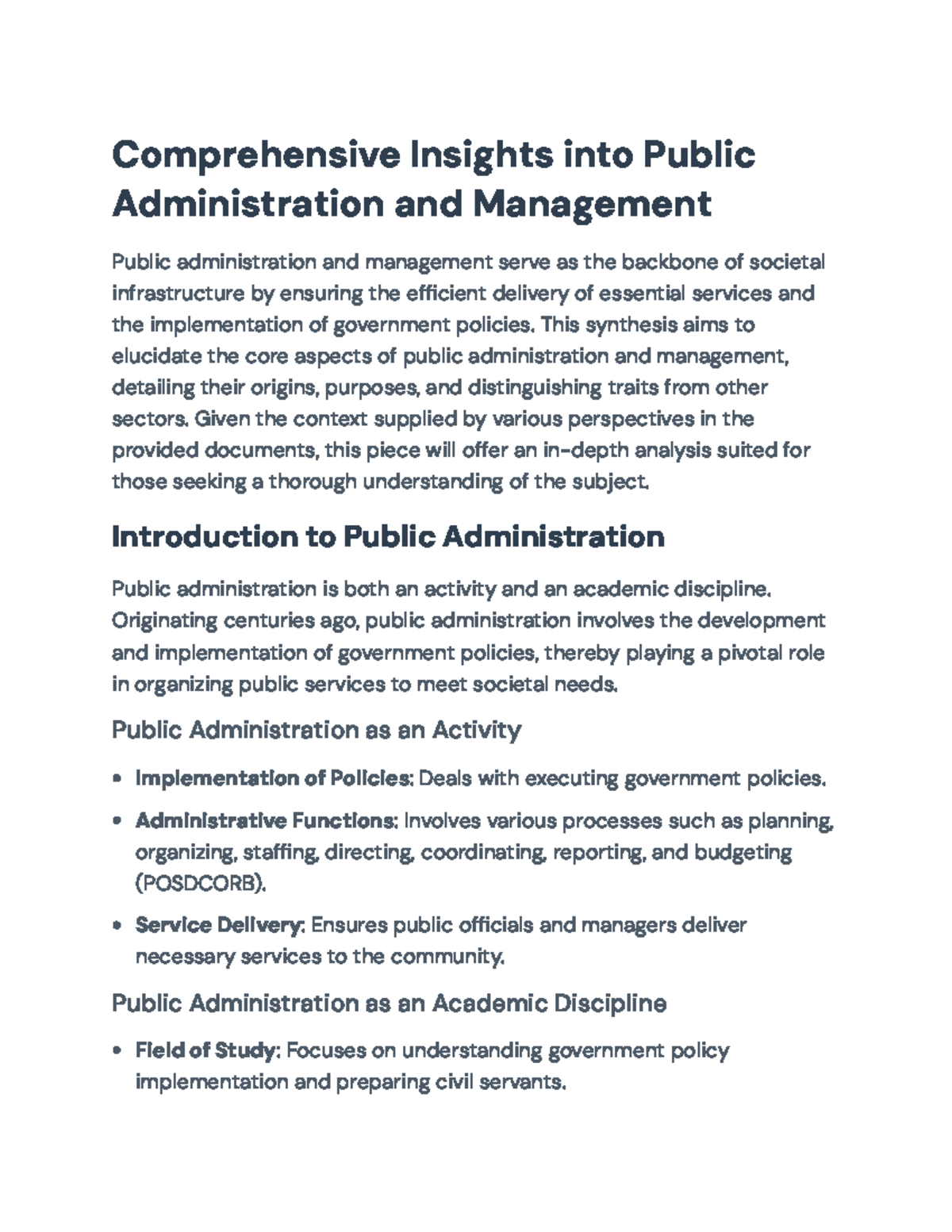 Comprehensive Overview of Public Administration and Management ...