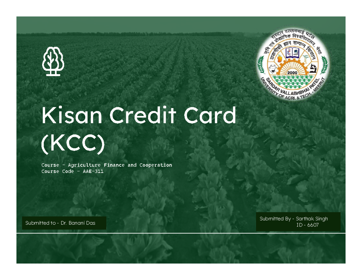 KCC Course: Easy Notes on Kisan Credit Card for BSc Ag Students - Studocu