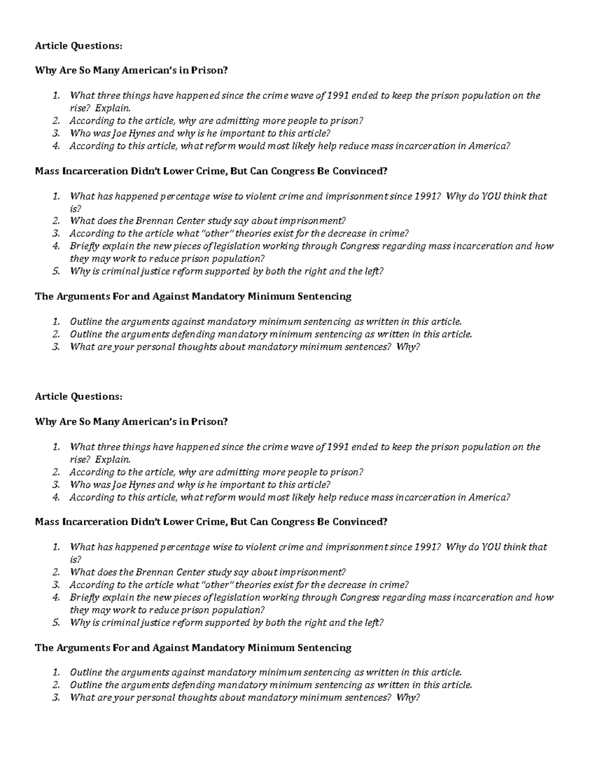 Article-Questions-1 3 - Article Questions: Why Are So Many American’s ...
