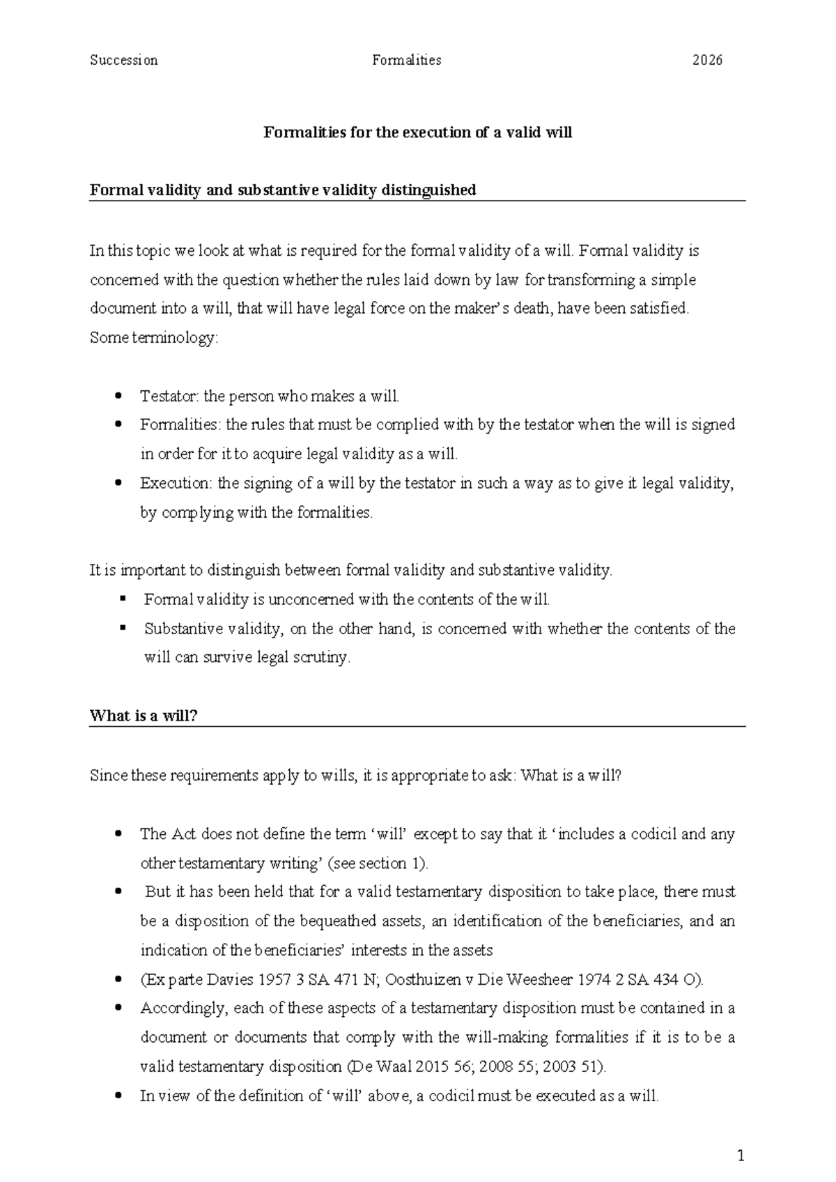Succession Formalities 2026: Valid Will Execution Requirements - Studocu