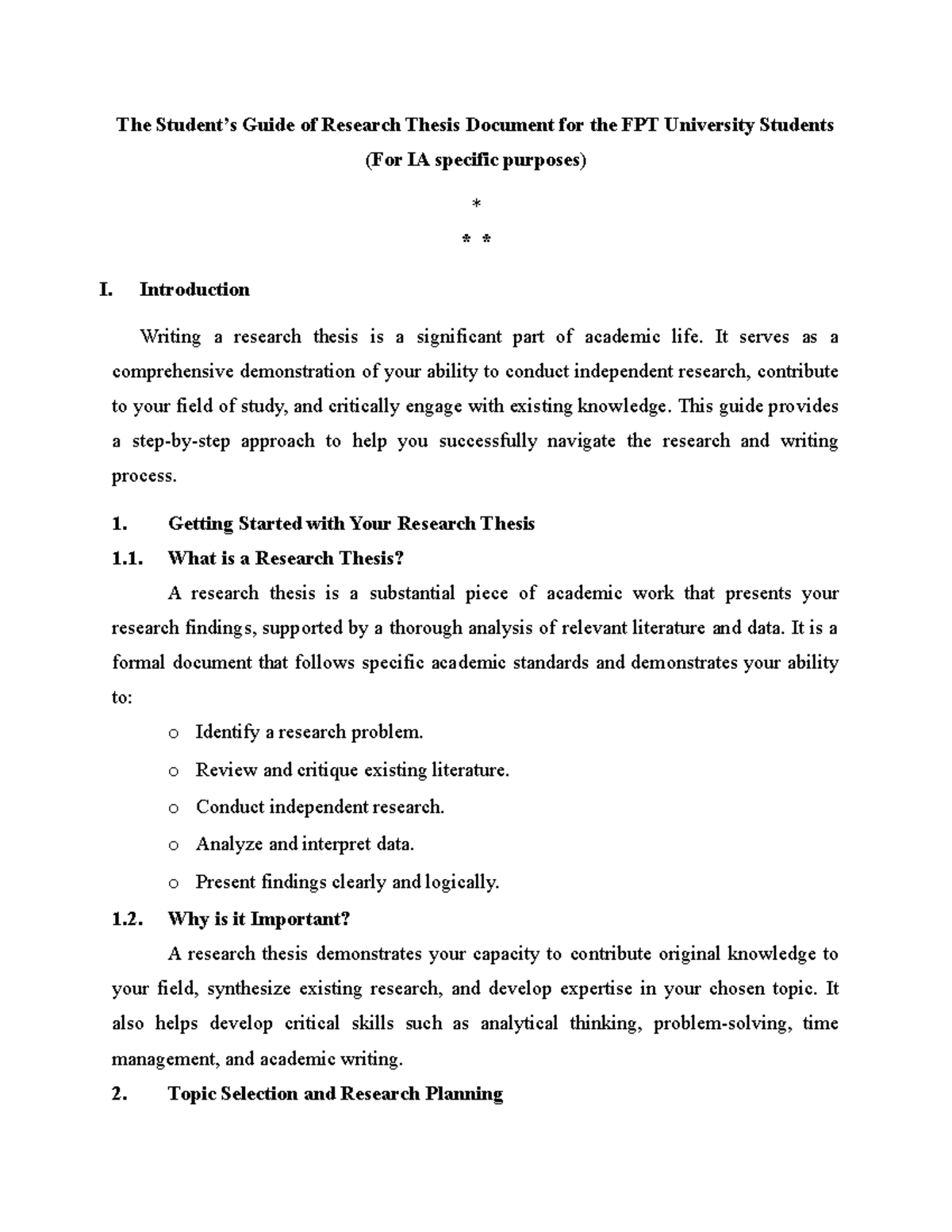 IAP491 Research Thesis Guide for FPT University Students - Studocu