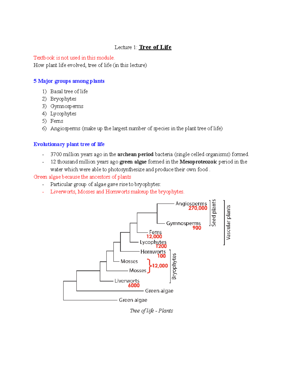 Lecture 1 Tree of Life - Lecture 1: Tree of Life Textbook is not used ...