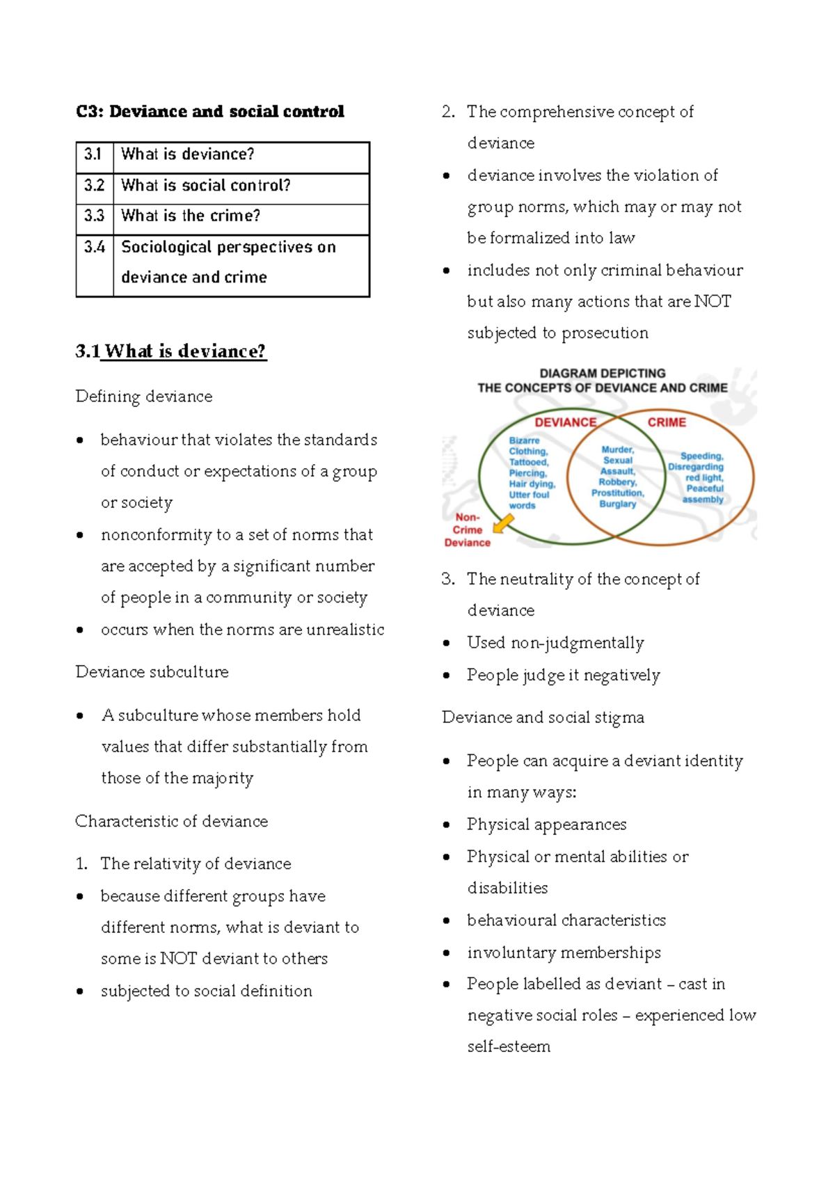 Sociology C3 - notes - C3: Deviance and social control 3 What is ...
