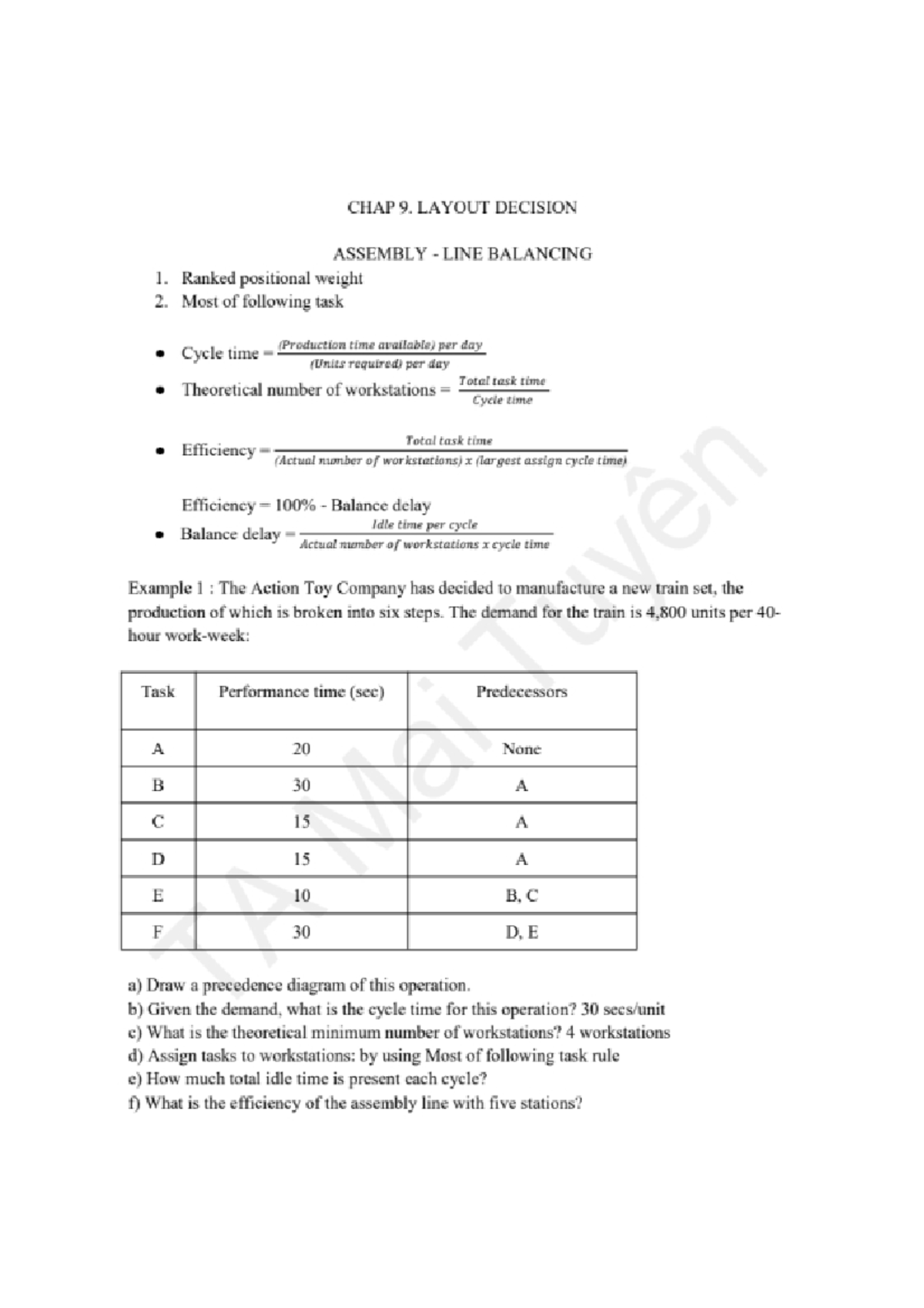 Chap 9 - Assembly Line Balancing & Layout Decisions - Studocu
