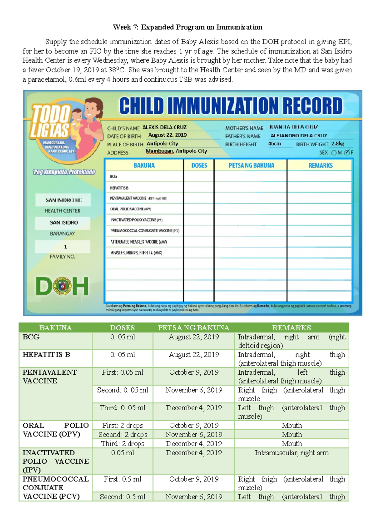 CHNN211A LEC - WEEK 7 - Expanded Program on Immunization - COMMUNITY ...