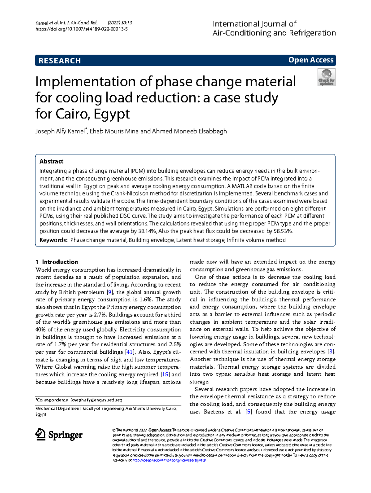Implementation of Phase Change Material for Cooling Load Reduction: A ...