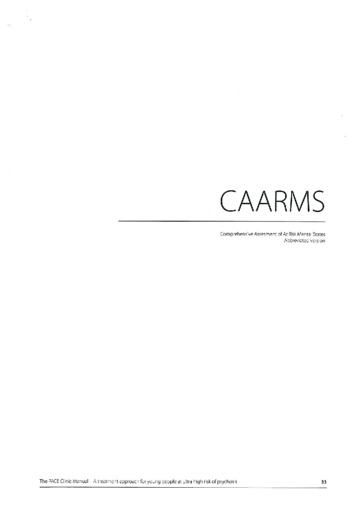 CAARMS Manual: Comprehensive Assessment for At-Risk Youth - Studocu