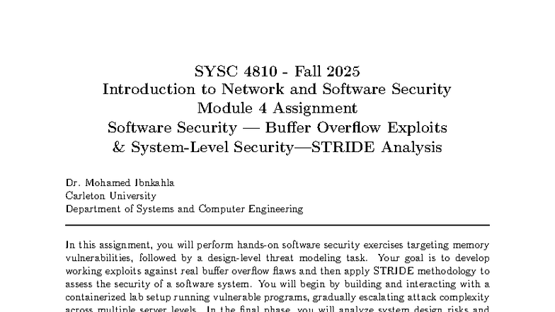 SYSC 4810 Fall 2025 Module 4 Assignment: Analyzing Buffer Overflow ...