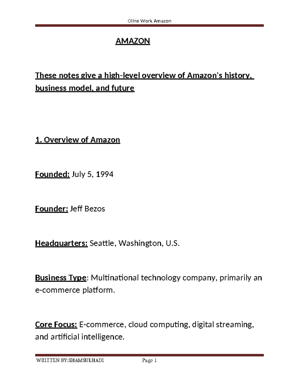 Overview of Amazon's History and Business Model - Studocu