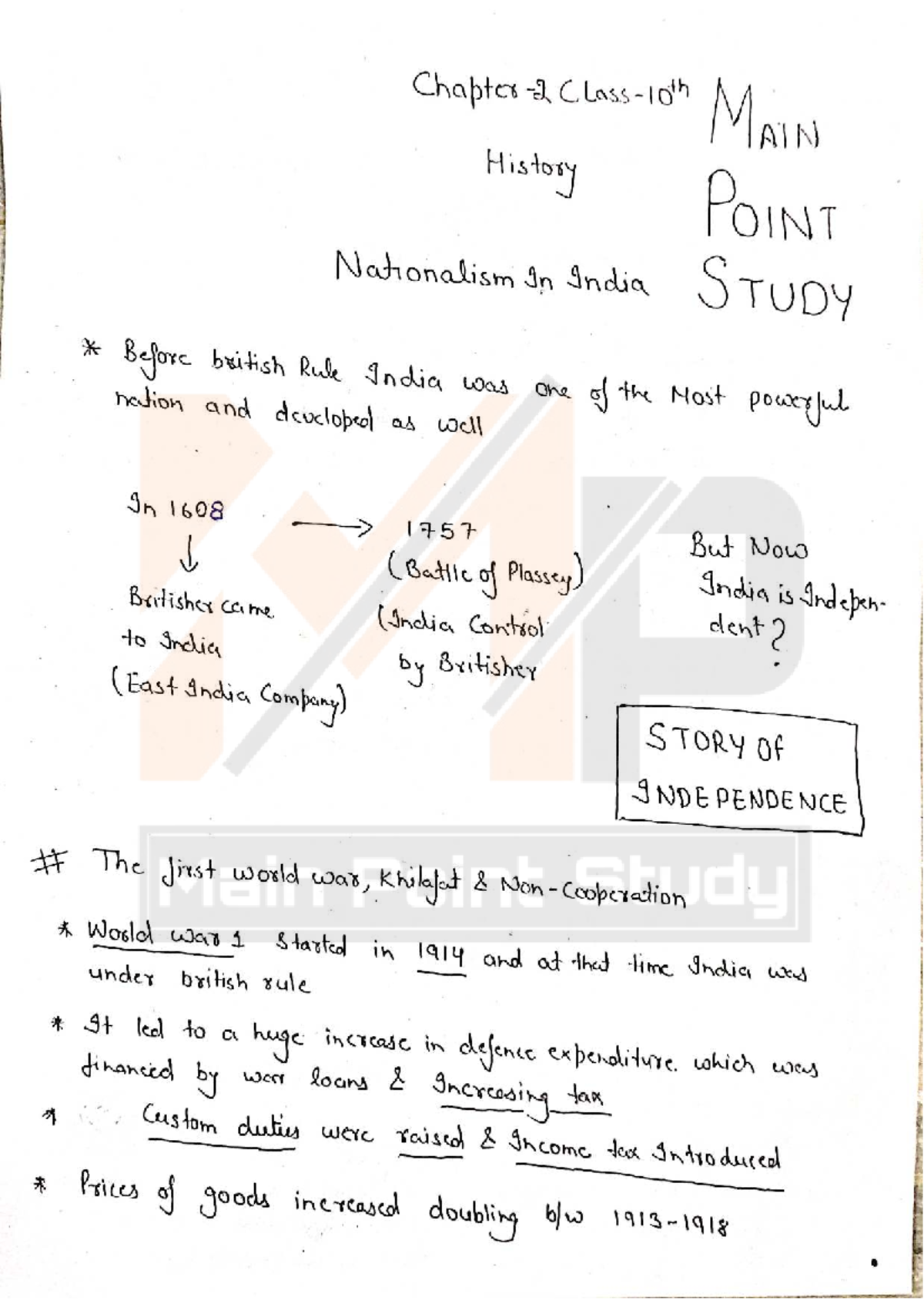 Chapter MAIN HISTORY POINT Nationalism in India STUDY Notes - Studocu