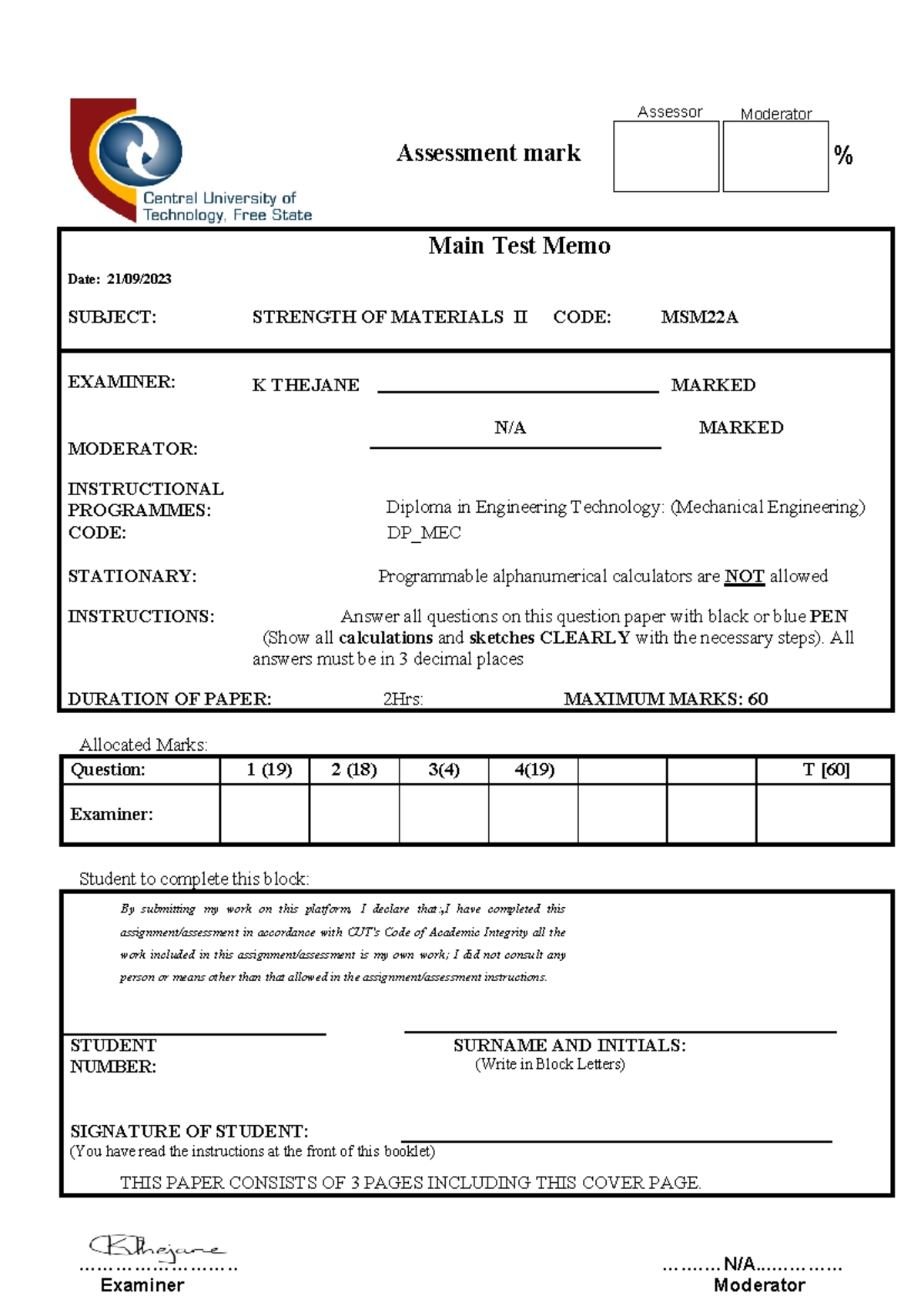 Main Test Memo(2) - Test 2 memo ...