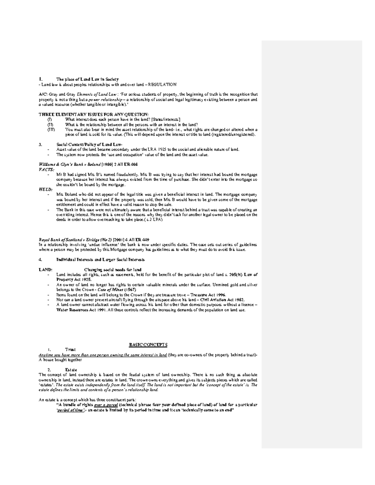 Land Law Notes: Key Concepts and Relationships in Property Law (LPL 101 ...