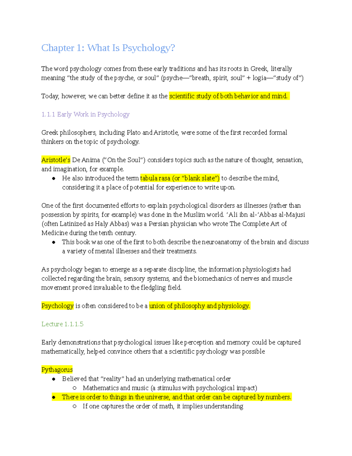 Copy of PSYA01 Ch 1 2 Textbook Notes - Chapter 1: What Is Psychology ...