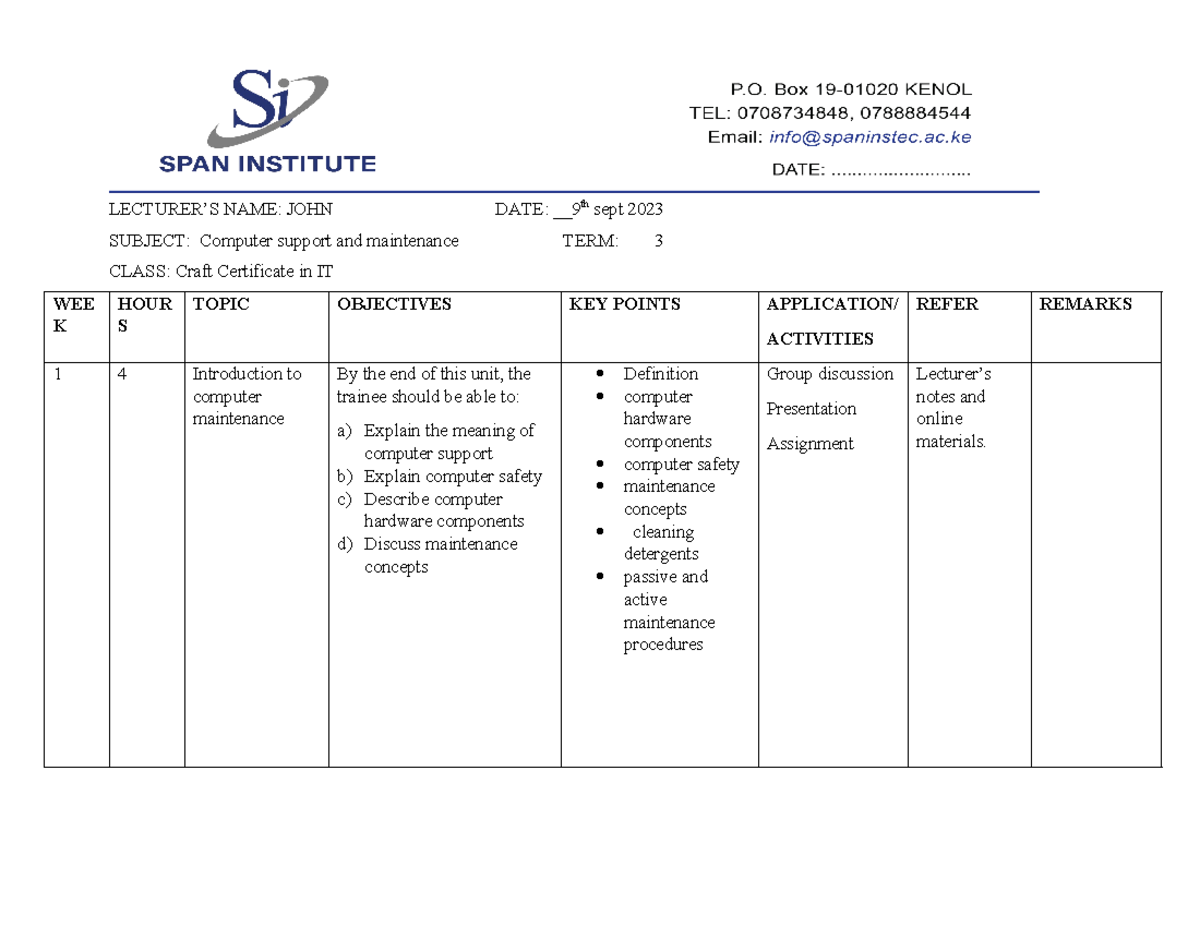 CIT 3: Lecture Notes on Computer Support & Maintenance Concepts - Studocu