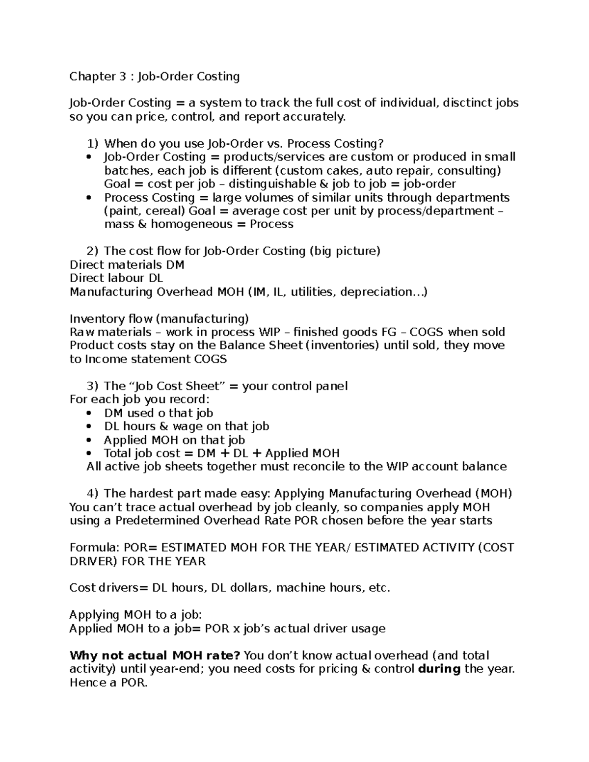 Chapter 3: Job-Order Costing in COMM 305 - Understanding Costing ...