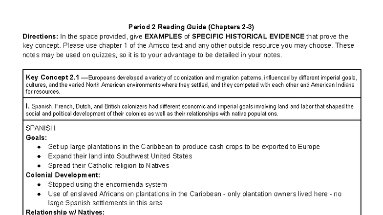 Period 2 Reading Guide (Chapters 2-3): Colonization & Migration ...