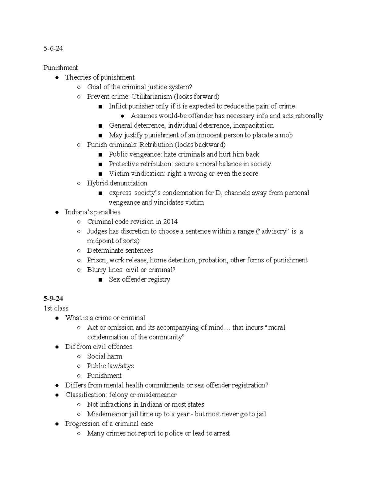 Criminal Law Notes: Theories of Punishment and Legal Principles (CRJ ...