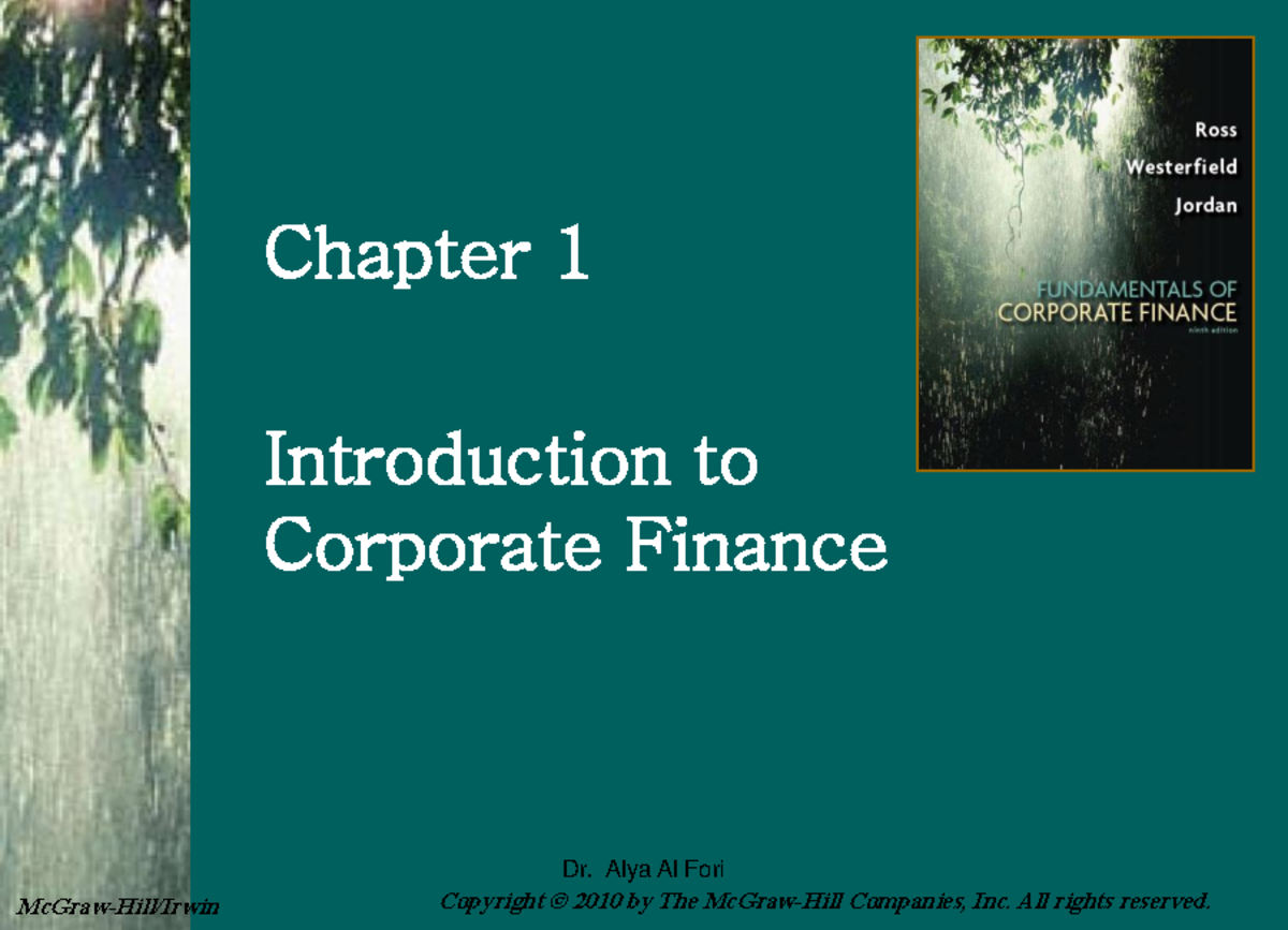 FINA3311 Chapter 1: Introduction to Corporate Finance Concepts - Studocu