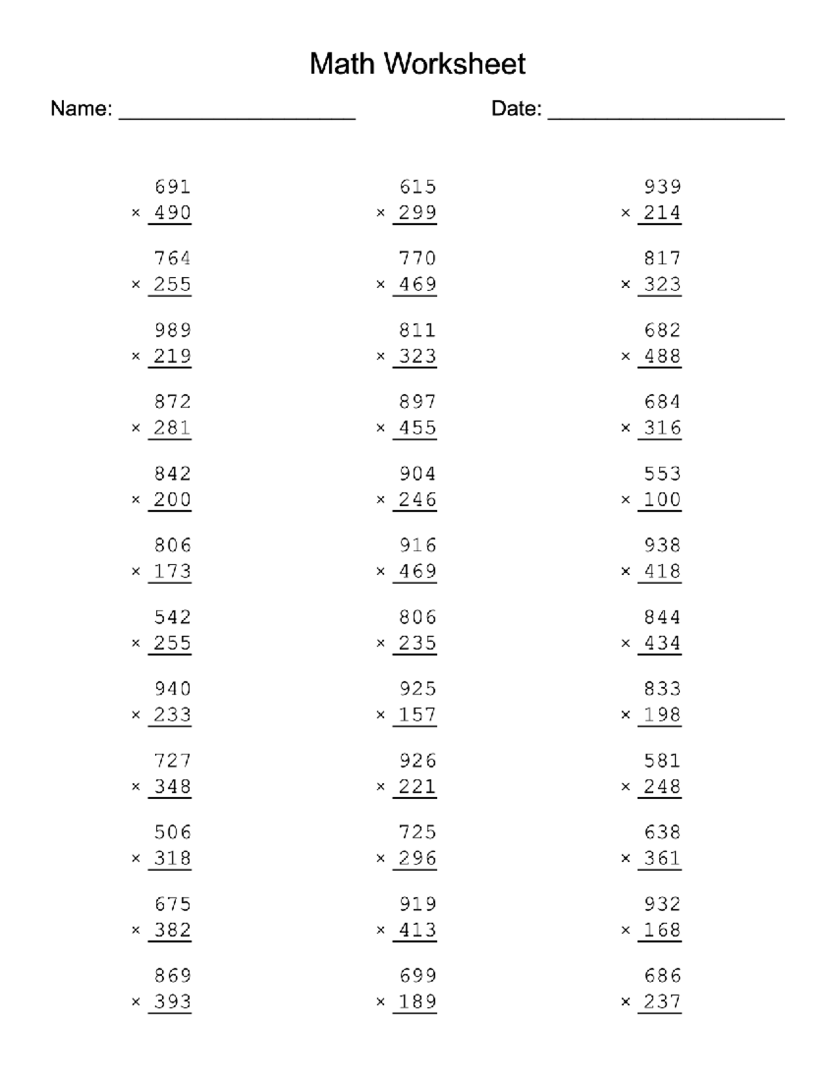 Math Worksheet: Problem Set & Solutions for Practice - Studocu