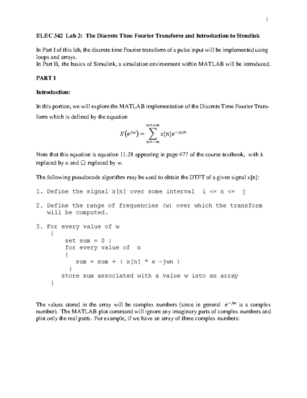 Lab2 - lab 2 - ELEC 342 Lab 2 : The Discrete Time Fourier Transform and ...