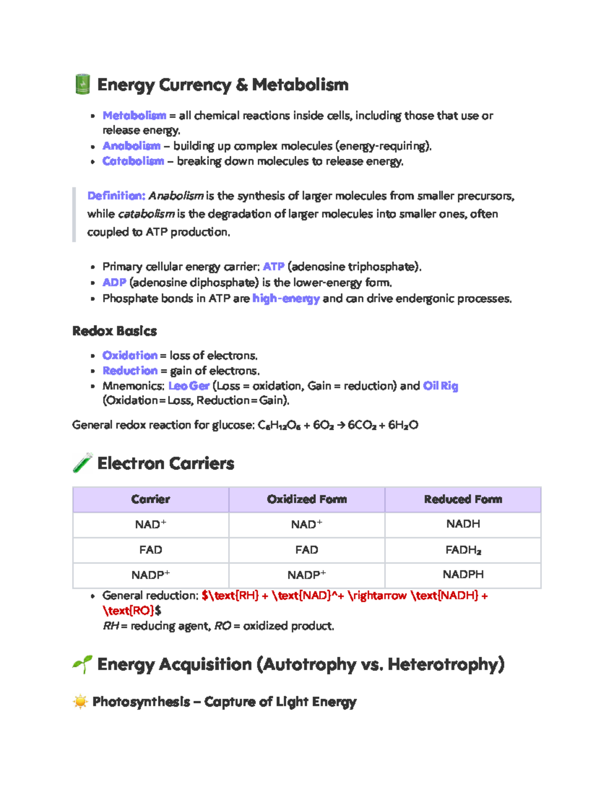 Module 2: Energy Systems and Cellular Metabolism Overview - Studocu