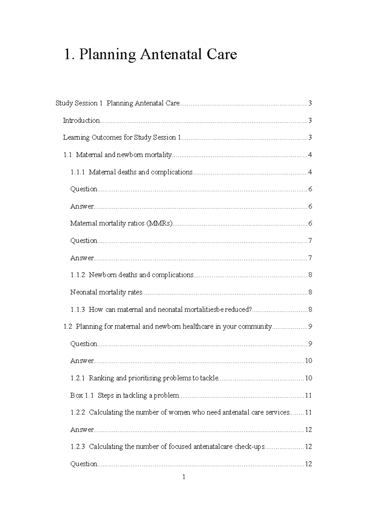 Planning Antenatal Care in Ethiopia - Study Session 1 Overview - Studocu
