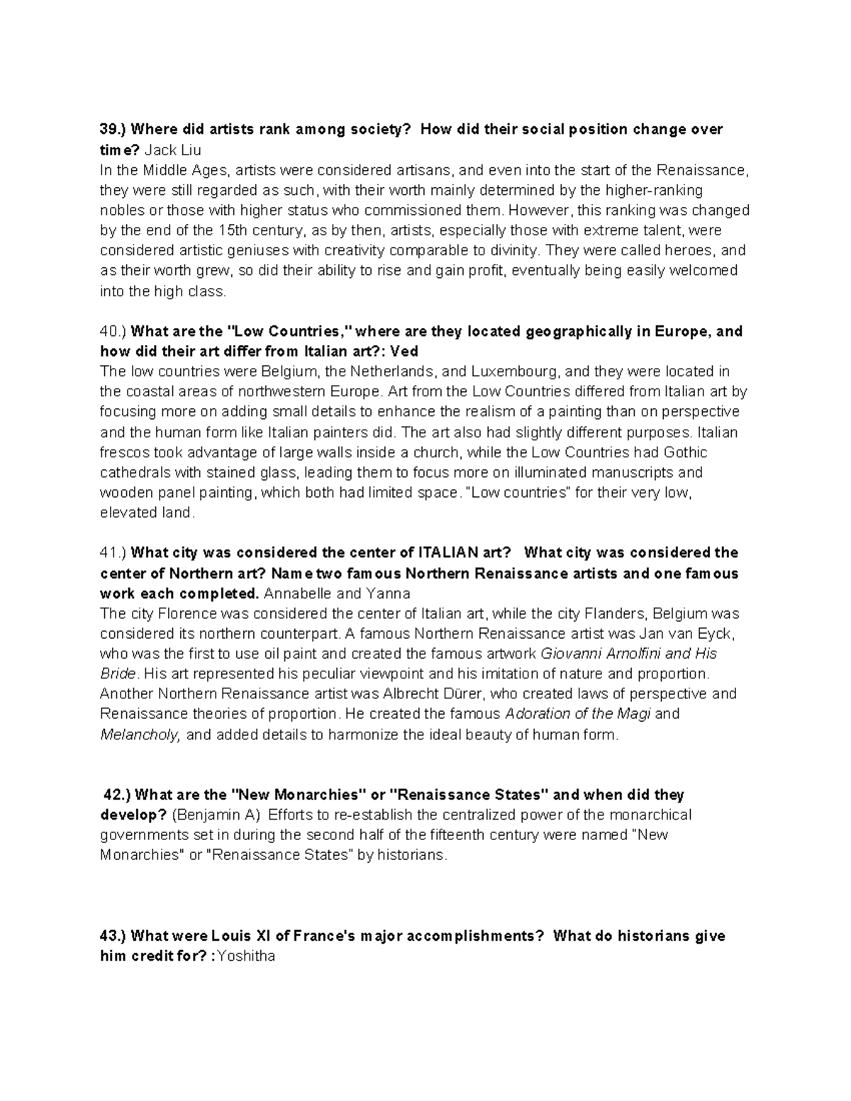 Renaissance Questions Part 2 (Group 3) - Social Changes & Art Evolution ...
