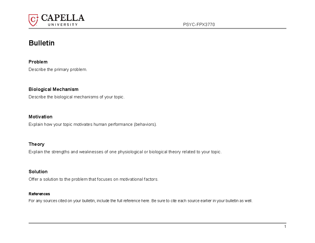 Cf bulletin template - Assessment 1 - PSYC-FPX Bulletin Problem ...