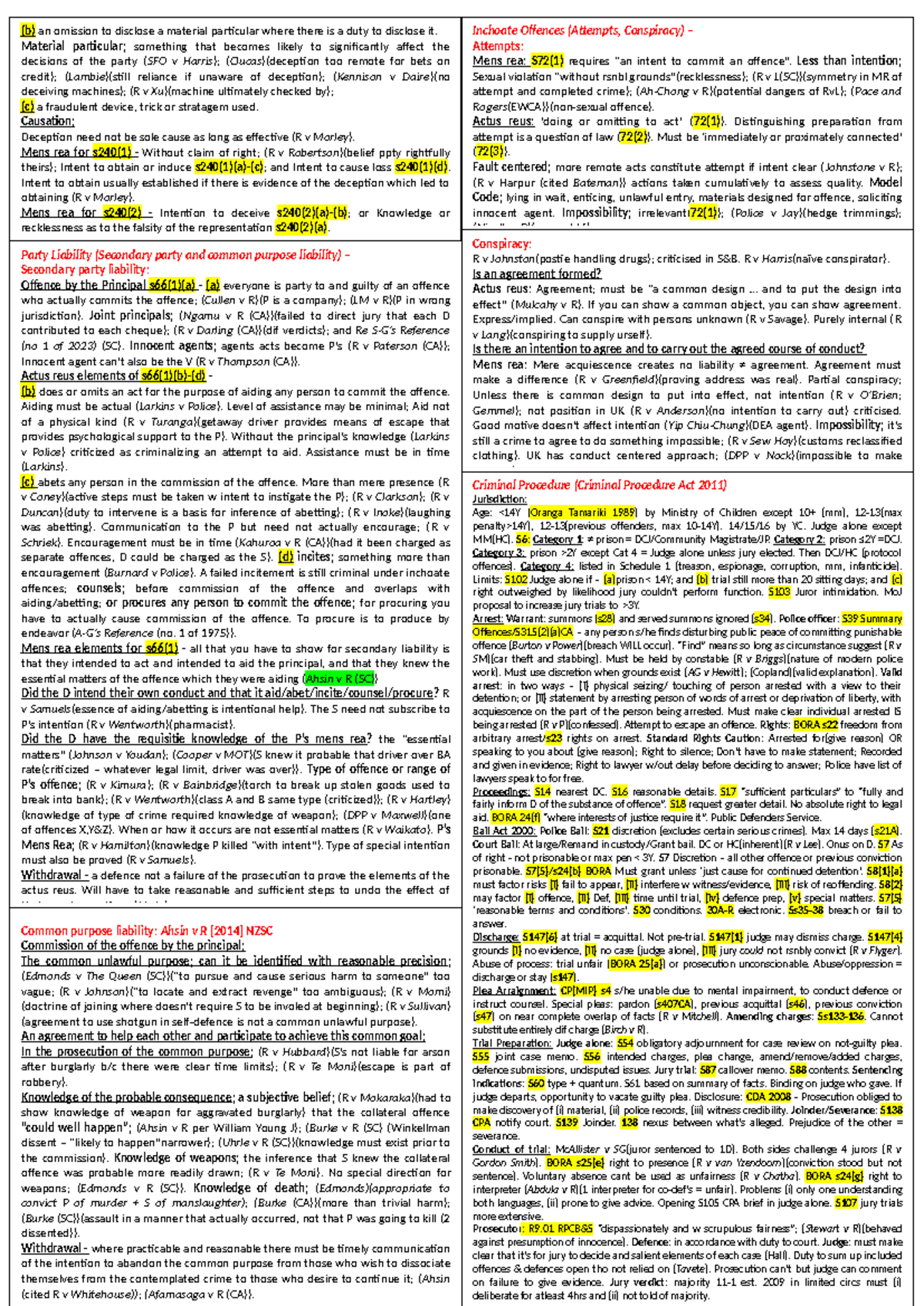 Crimes Cheat Sheet: Key Legal Principles and Case Law Overview - Studocu