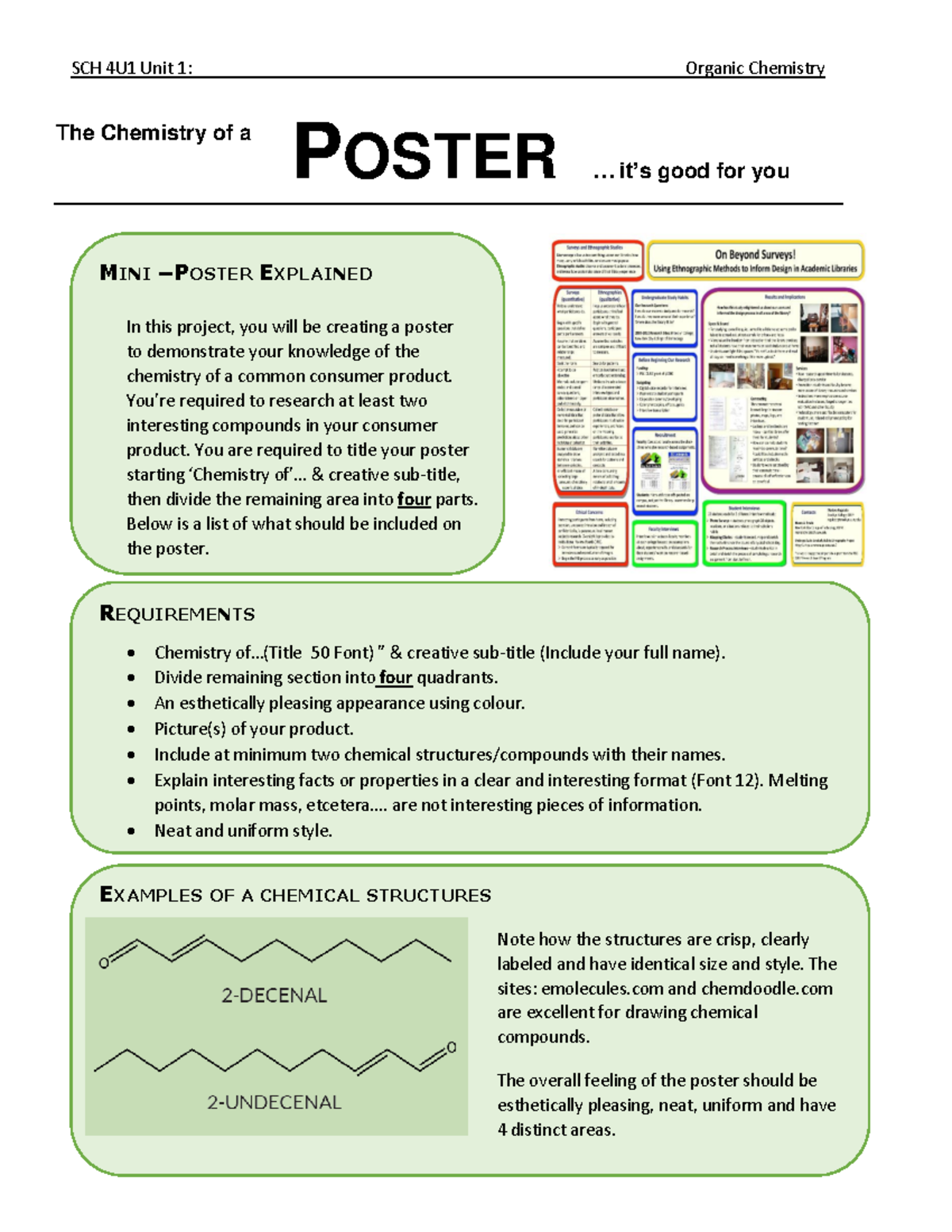 SCH 4U1 Unit 1: Organic Chemistry Poster Project Guidelines - Studocu
