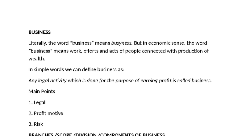 BUS 101: Introduction to Business - Lecture 1 Notes - Studocu