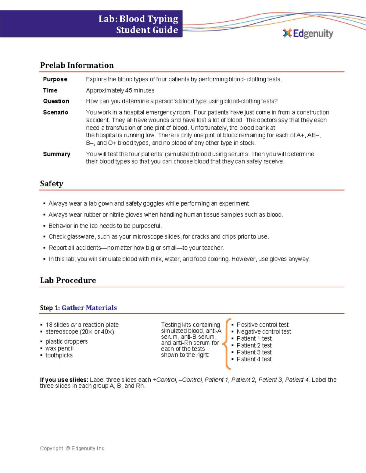Lab 3209: Blood Typing Student Guide and Prelab Info - Studocu