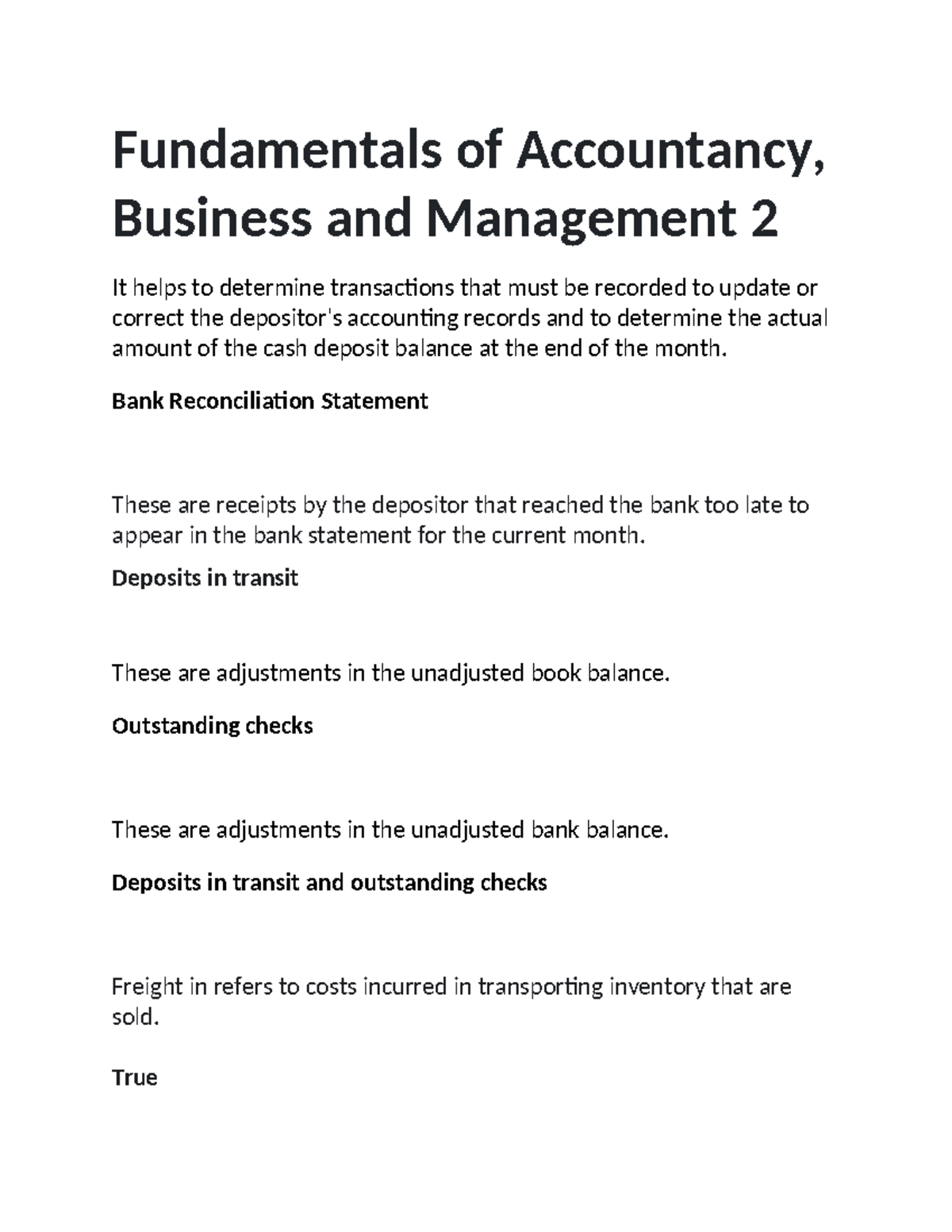Fundamentals of Accountancy: Business and Management 2 Overview - Studocu