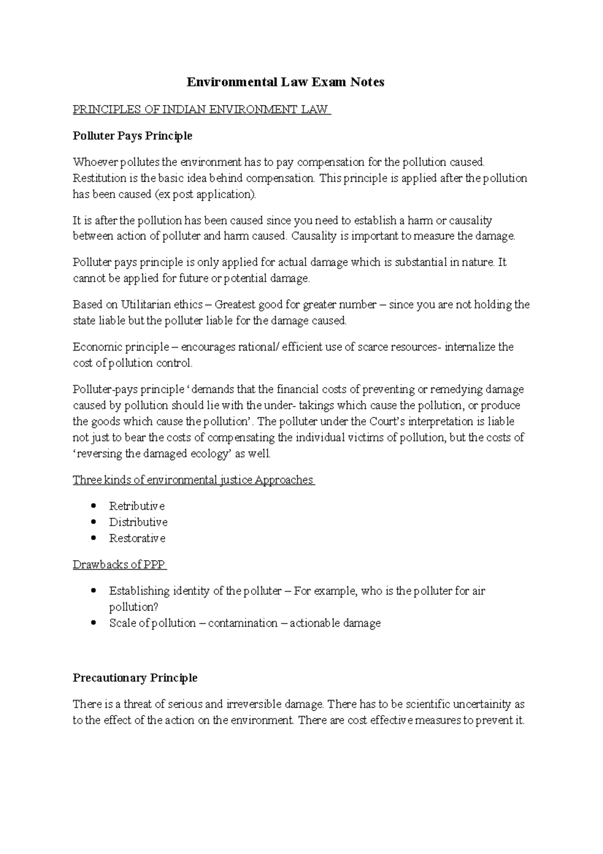 Envt Studies (ENV101) Exam Notes: Key Principles of Environmental Law ...