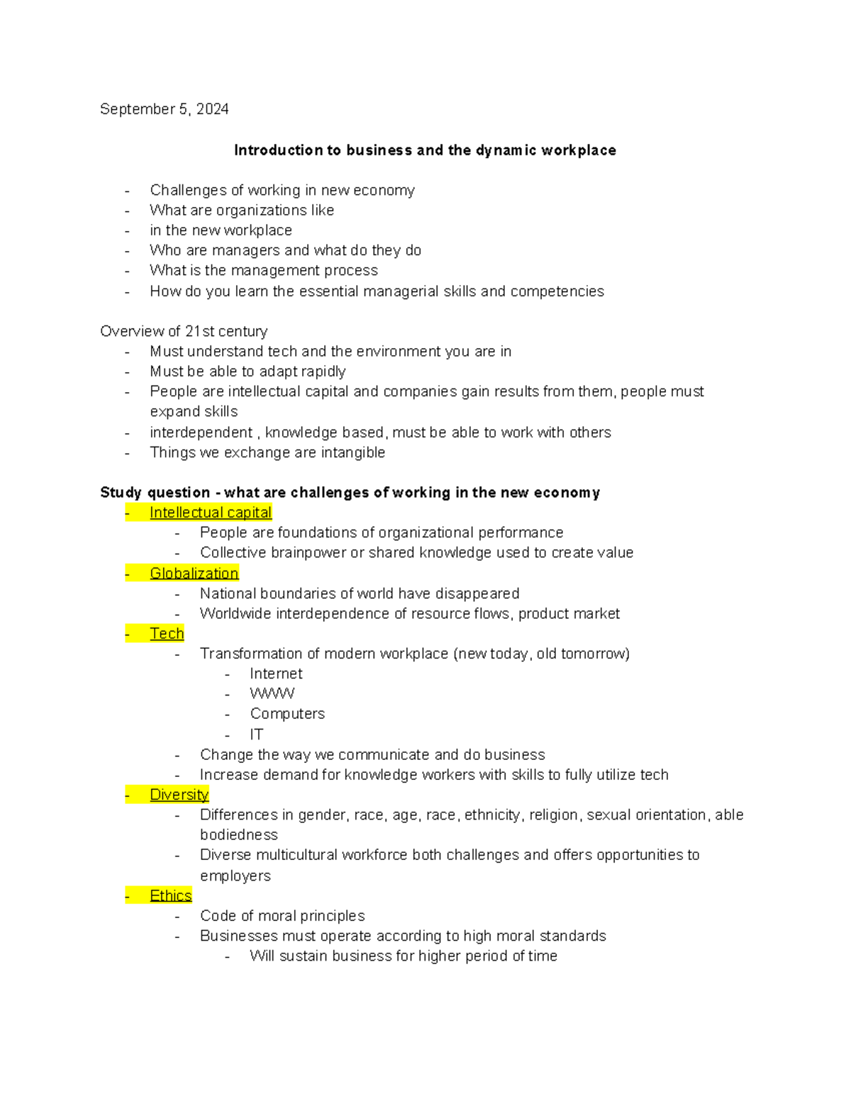GMS200 - 071 Intro to Global Management Lecture Notes and Key Concepts ...