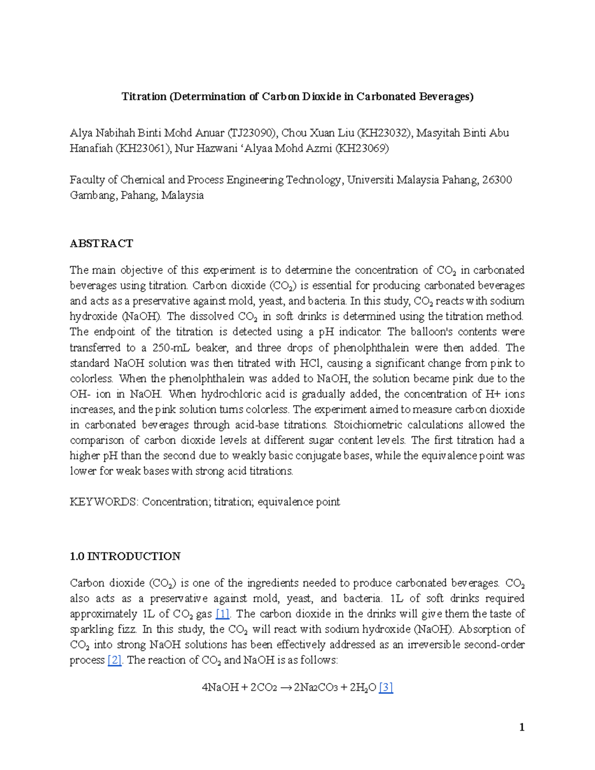 TJ23090-KH23032-KH23061-KH23069 Group 7 Titration Project Report on CO2 ...