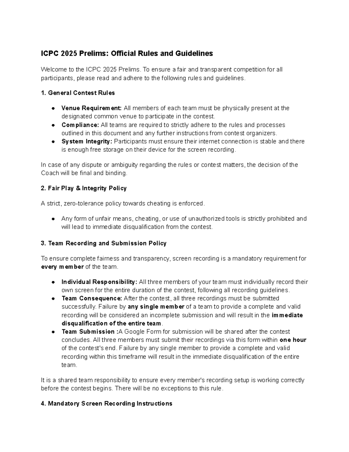 ICPC 2025 Prelims: Essential Rules & Recording Guidelines - Studocu