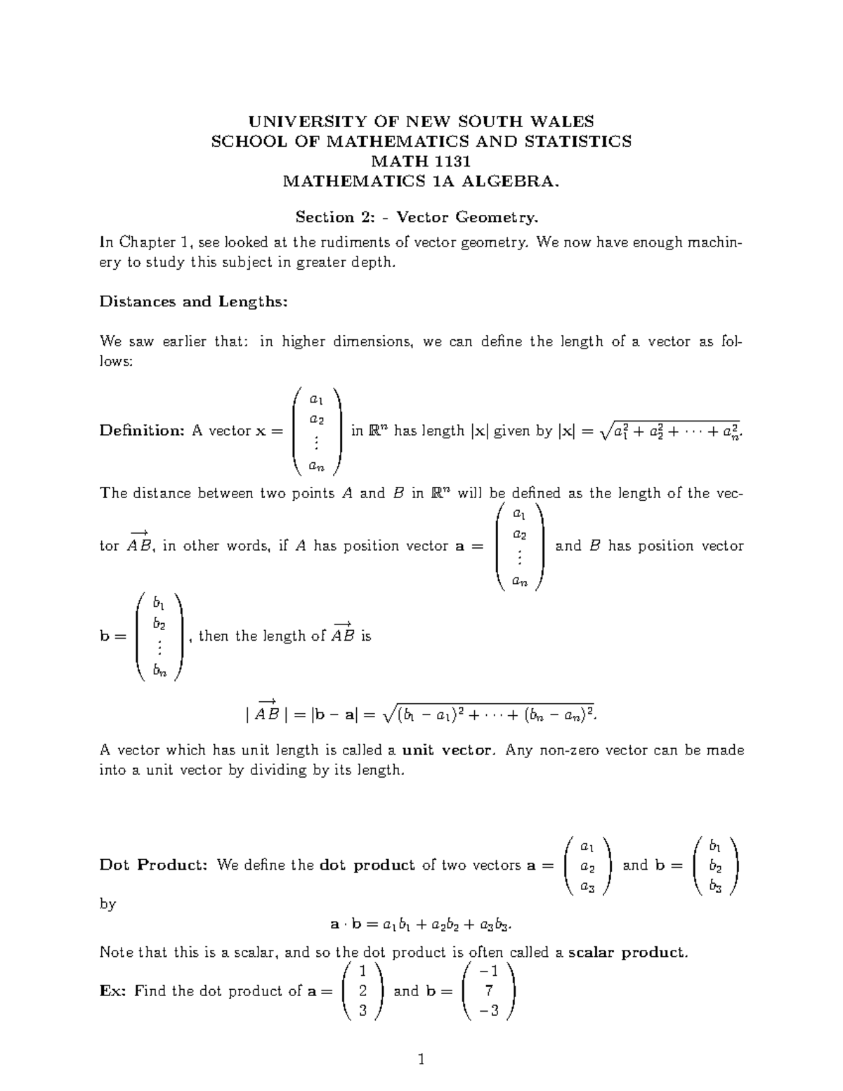 Alg notes 2 15 - UNIVERSITY OF NEW SOUTH WALES SCHOOL OF MATHEMATICS ...