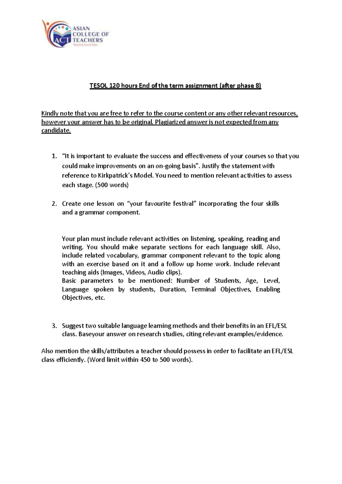 TEFL Module 2: End of Term Assignment & Course Evaluation Analysis ...