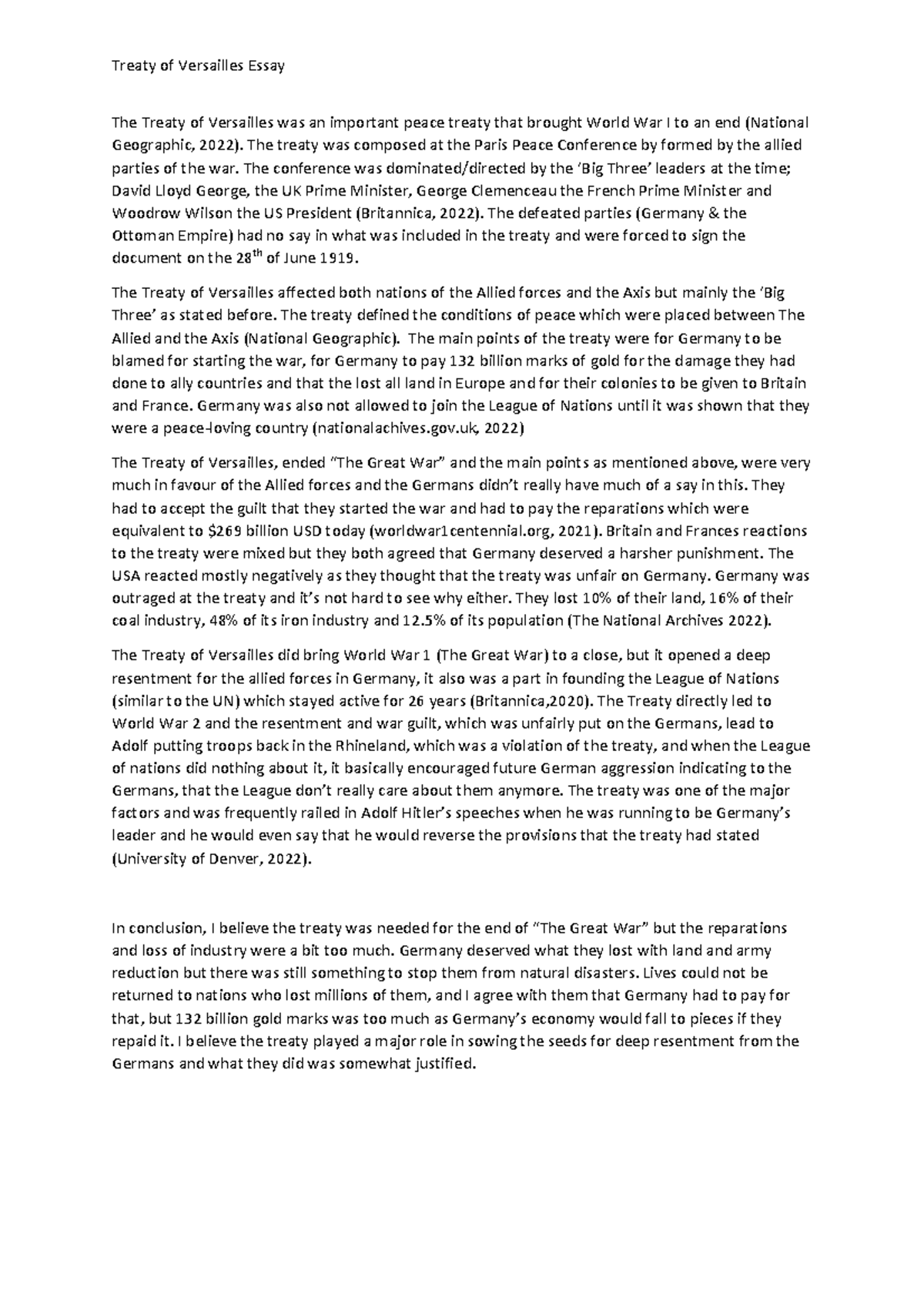 Treaty of Versailles Essay - The treaty was composed at the Paris Peace ...
