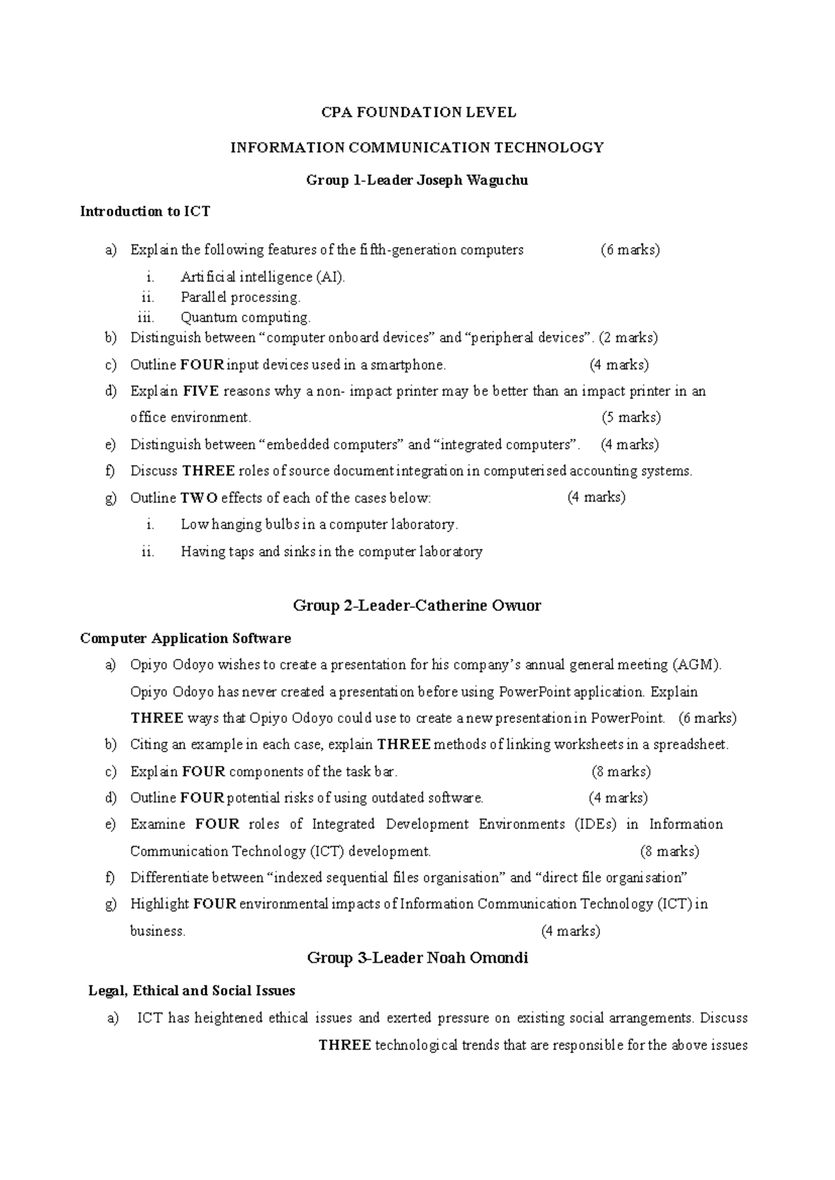 CPA FOUNDATION LEVEL ICT Group Work 2 - Study Notes on Key Concepts ...