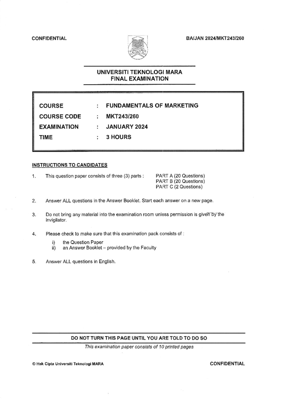 FINAL EXAM MKT243 JAN 2024 - ANSWER ALL QUESTIONS IN DETAIL - Document Preview