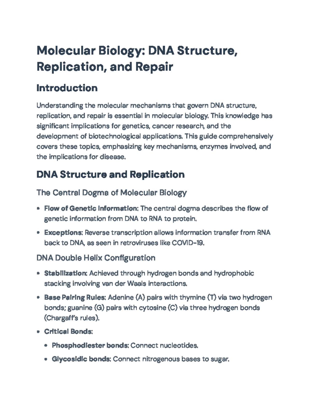 DNA Structure, Replication, and Repair: A Comprehensive Guide (MB 101 ...