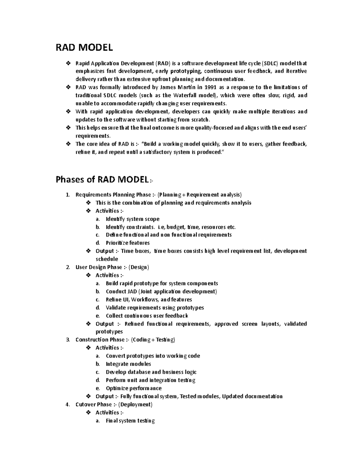 RAD & 4GT: Software Engineering Course Material (SE 101) - Studocu