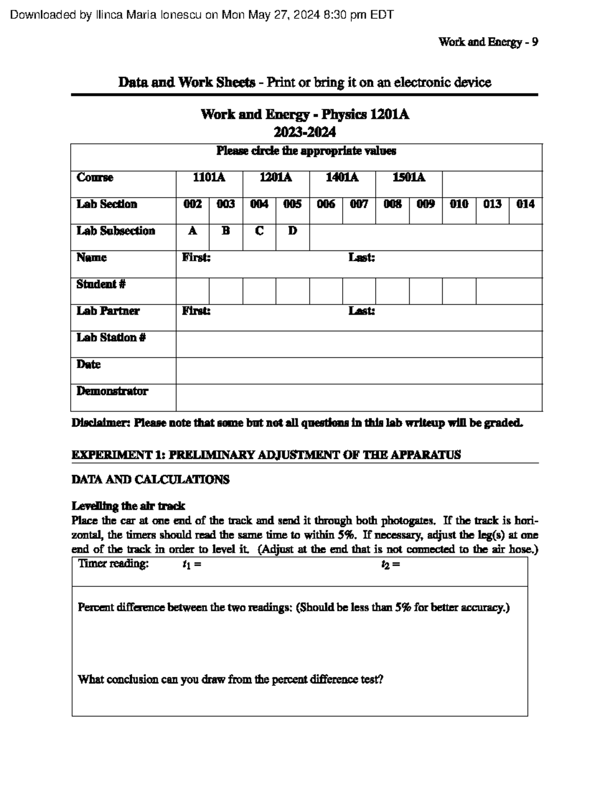 W&E worksheets 1201 - Work and energy worksheet - 1201 - Studocu