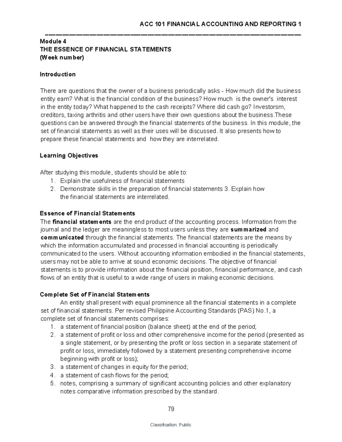 ACC 101 - Module 4 - the essence of financial statements - - Studocu